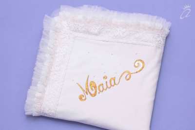 paturica botez ivoire cu dantela personalizare nume copil