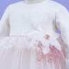 rochita botez dantela cu floare din pene ivoire si roz pudra 1