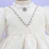 rochita brocart dantela si accesorii argintii cu perle