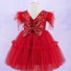 rochie fetite ocazie rosie cu funda detasabila la spate